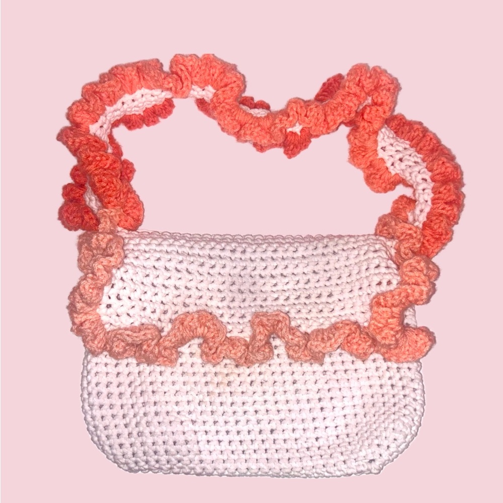 Handmade Crochet Bag with Ruffled Strap - Picture 2 of 3